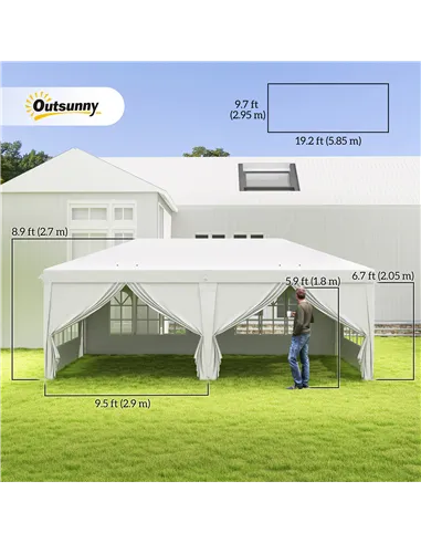 Outsunny 3 x 6 m Garden Pop Up Gazebo, Wedding Party Tent Marquee, Water Resistant Awning Canopy with Sidewalls, Windows, Carry 