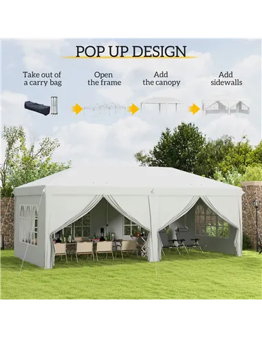 Outsunny 3 x 6 m Garden Pop Up Gazebo, Wedding Party Tent Marquee, Water Resistant Awning Canopy with Sidewalls, Windows, Carry 