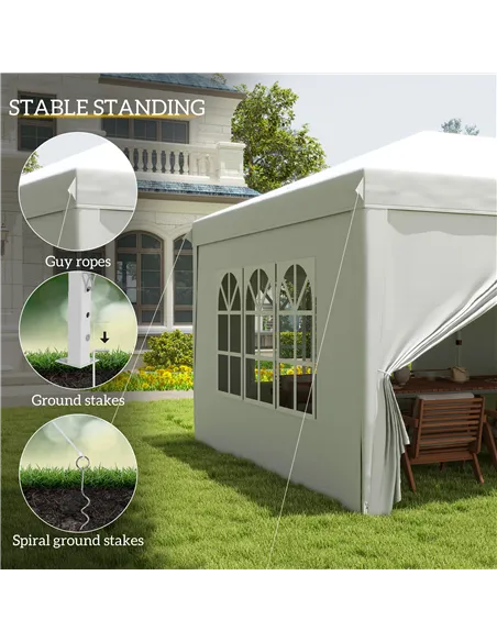 Outsunny 3 x 6 m Garden Pop Up Gazebo, Wedding Party Tent Marquee, Water Resistant Awning Canopy with Sidewalls, Windows, Carry 
