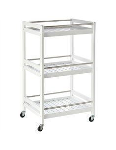 HOMCOM 3-Tier Home Trolley Kitchen Storage Cart w/ Steel Bars 4 Universal Wheels Rolling Unit Organiser Living Room White