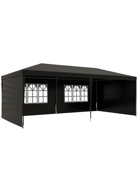 Outsunny 6 x 3 m Party Tent Gazebo Marquee Outdoor Patio Canopy Shelter with Windows and Side Panels Black