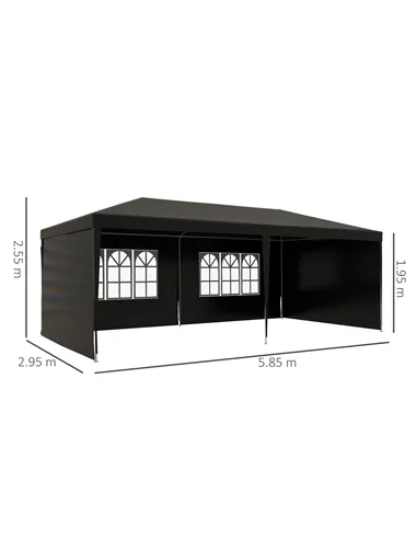 Outsunny 6 x 3 m Party Tent Gazebo Marquee Outdoor Patio Canopy Shelter with Windows and Side Panels Black