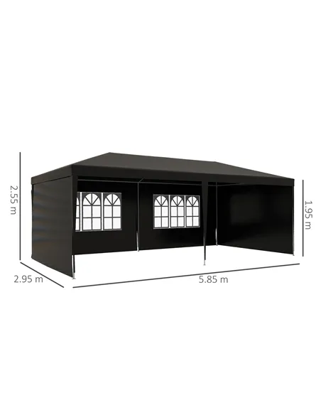 Outsunny 6 x 3 m Party Tent Gazebo Marquee Outdoor Patio Canopy Shelter with Windows and Side Panels Black