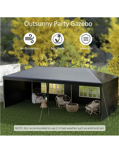 Outsunny 6 x 3 m Party Tent Gazebo Marquee Outdoor Patio Canopy Shelter with Windows and Side Panels Black