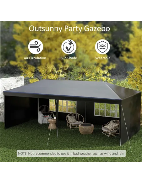 Outsunny 6 x 3 m Party Tent Gazebo Marquee Outdoor Patio Canopy Shelter with Windows and Side Panels Black