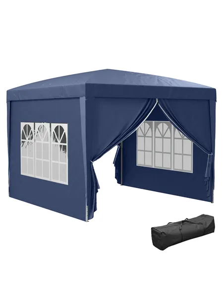 Outsunny 3 x 3(m) Pop Up Gazebo, Water and UV Resistant Party Tent Camping Canopy Marquee with Carry Bag, Blue