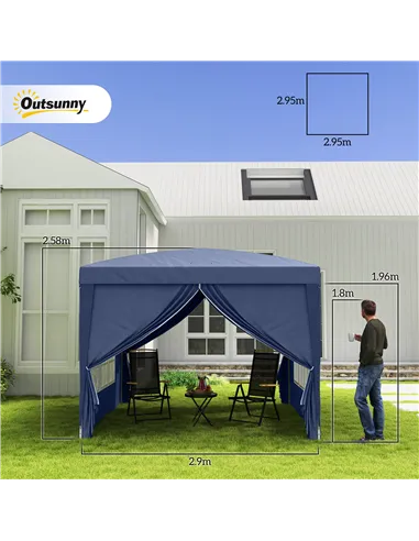 Outsunny 3 x 3(m) Pop Up Gazebo, Water and UV Resistant Party Tent Camping Canopy Marquee with Carry Bag, Blue