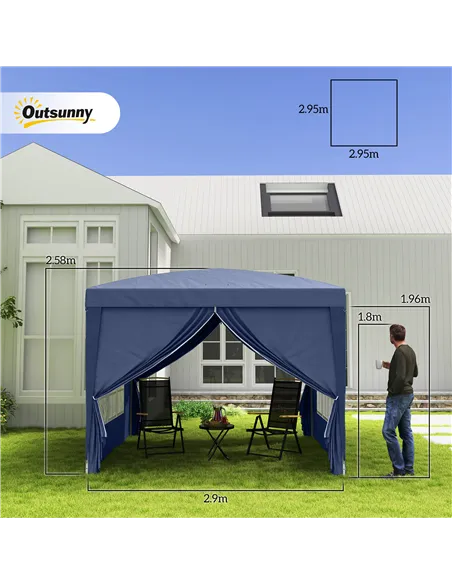 Outsunny 3 x 3(m) Pop Up Gazebo, Water and UV Resistant Party Tent Camping Canopy Marquee with Carry Bag, Blue