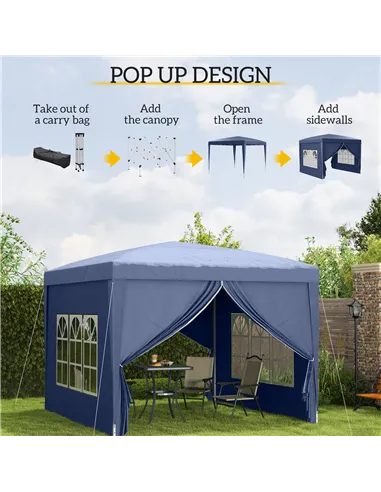 Outsunny 3 x 3(m) Pop Up Gazebo, Water and UV Resistant Party Tent Camping Canopy Marquee with Carry Bag, Blue