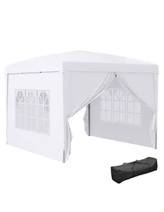 Outsunny 3 x 3m Pop Up Gazebo, Wedding Party Canopy Tent Marquee with Carry Bag and Windows, White