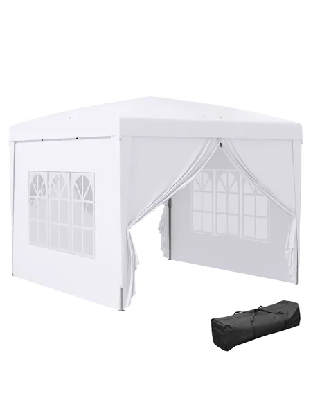 Outsunny 3 x 3m Pop Up Gazebo, Wedding Party Canopy Tent Marquee with Carry Bag and Windows, White