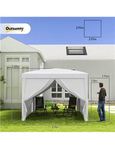 Outsunny 3 x 3m Pop Up Gazebo, Wedding Party Canopy Tent Marquee with Carry Bag and Windows, White