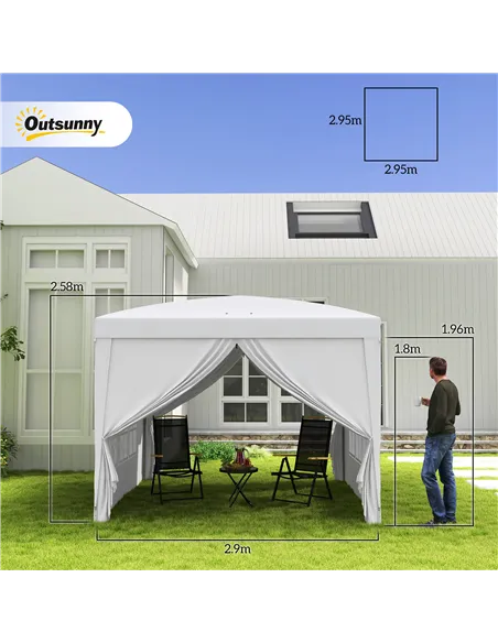 Outsunny 3 x 3m Pop Up Gazebo, Wedding Party Canopy Tent Marquee with Carry Bag and Windows, White