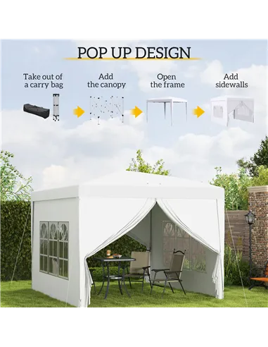 Outsunny 3 x 3m Pop Up Gazebo, Wedding Party Canopy Tent Marquee with Carry Bag and Windows, White