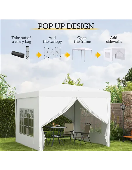 Outsunny 3 x 3m Pop Up Gazebo, Wedding Party Canopy Tent Marquee with Carry Bag and Windows, White