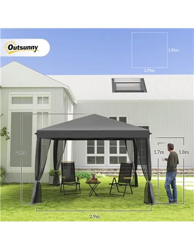 Outsunny 3 x 3 m Pop Up Gazebo, 420D Garden Tent Canopy with Removable Mesh Sidewall Netting, Carry Bag for Garden Patio Outdoor