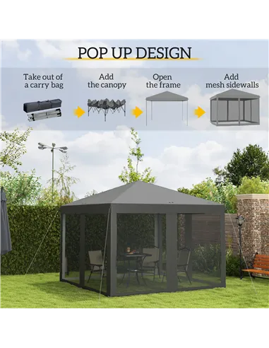 Outsunny 3 x 3 m Pop Up Gazebo, 420D Garden Tent Canopy with Removable Mesh Sidewall Netting, Carry Bag for Garden Patio Outdoor