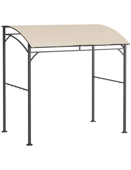 Outsunny 2.2 x 1.5 m BBQ Grill Gazebo Tent, Garden Grill with Metal Frame, Curved Canopy and 10 Hooks, Outdoor Sun Shade, Beige