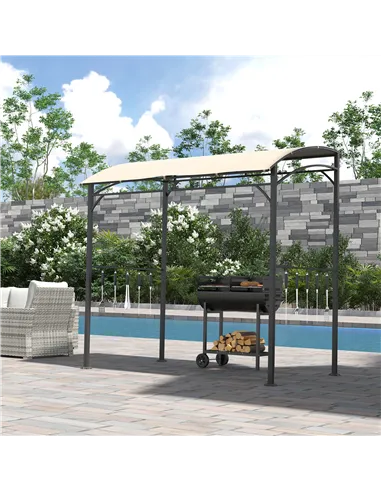 Outsunny 2.2 x 1.5 m BBQ Grill Gazebo Tent, Garden Grill with Metal Frame, Curved Canopy and 10 Hooks, Outdoor Sun Shade, Beige