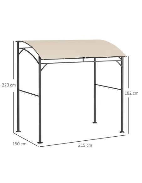 Outsunny 2.2 x 1.5 m BBQ Grill Gazebo Tent, Garden Grill with Metal Frame, Curved Canopy and 10 Hooks, Outdoor Sun Shade, Beige