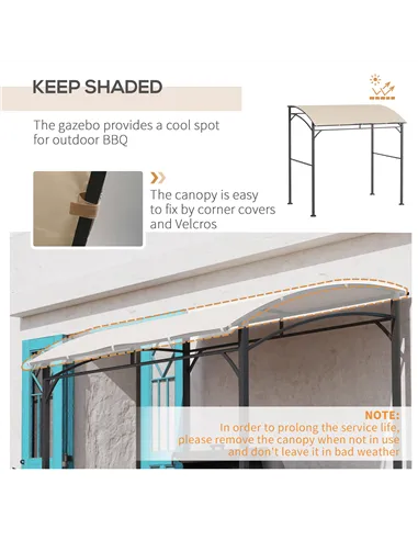 Outsunny 2.2 x 1.5 m BBQ Grill Gazebo Tent, Garden Grill with Metal Frame, Curved Canopy and 10 Hooks, Outdoor Sun Shade, Beige