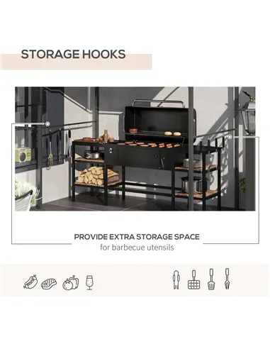 Outsunny 2.2 x 1.5 m BBQ Grill Gazebo Tent, Garden Grill with Metal Frame, Curved Canopy and 10 Hooks, Outdoor Sun Shade, Beige