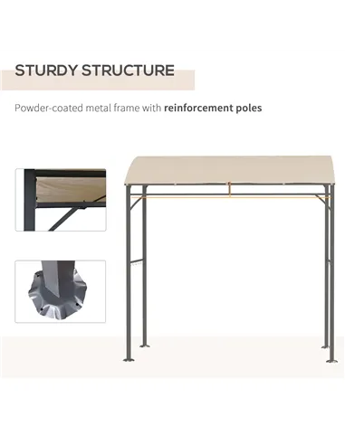Outsunny 2.2 x 1.5 m BBQ Grill Gazebo Tent, Garden Grill with Metal Frame, Curved Canopy and 10 Hooks, Outdoor Sun Shade, Beige