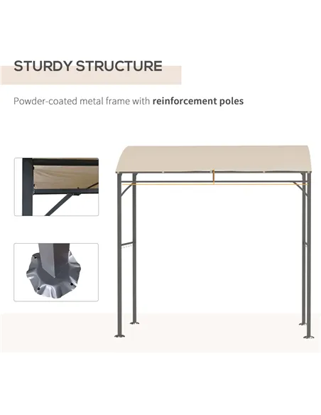 Outsunny 2.2 x 1.5 m BBQ Grill Gazebo Tent, Garden Grill with Metal Frame, Curved Canopy and 10 Hooks, Outdoor Sun Shade, Beige