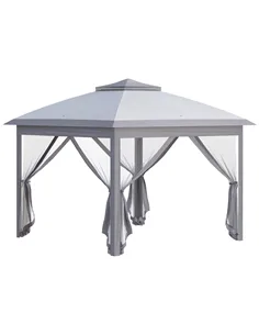 Outsunny 3.3 x 3.3m Pop Up Gazebo, Double Roof Foldable Canopy Tent with Zipped Mesh Sidewalls, Height Adjustable and Carrying B