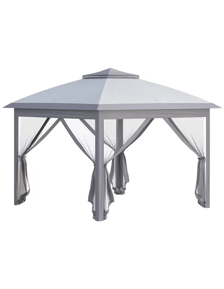 Outsunny 3.3 x 3.3m Pop Up Gazebo, Double Roof Foldable Canopy Tent with Zipped Mesh Sidewalls, Height Adjustable and Carrying B