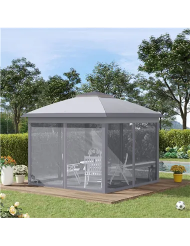 Outsunny 3.3 x 3.3m Pop Up Gazebo, Double Roof Foldable Canopy Tent with Zipped Mesh Sidewalls, Height Adjustable and Carrying B