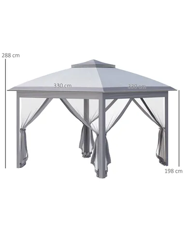 Outsunny 3.3 x 3.3m Pop Up Gazebo, Double Roof Foldable Canopy Tent with Zipped Mesh Sidewalls, Height Adjustable and Carrying B