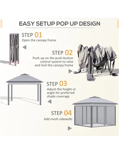 Outsunny 3.3 x 3.3m Pop Up Gazebo, Double Roof Foldable Canopy Tent with Zipped Mesh Sidewalls, Height Adjustable and Carrying B