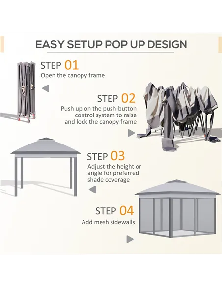Outsunny 3.3 x 3.3m Pop Up Gazebo, Double Roof Foldable Canopy Tent with Zipped Mesh Sidewalls, Height Adjustable and Carrying B