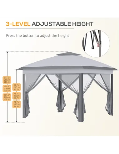 Outsunny 3.3 x 3.3m Pop Up Gazebo, Double Roof Foldable Canopy Tent with Zipped Mesh Sidewalls, Height Adjustable and Carrying B