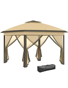 Outsunny 3.3 x 3.3m Pop Up Gazebo, Double Roof Foldable Canopy Tent with Zipped Mesh Sidewalls, Height Adjustable and Carrying B