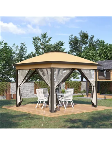 Outsunny 3.3 x 3.3m Pop Up Gazebo, Double Roof Foldable Canopy Tent with Zipped Mesh Sidewalls, Height Adjustable and Carrying B