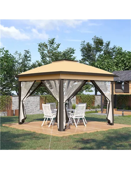 Outsunny 3.3 x 3.3m Pop Up Gazebo, Double Roof Foldable Canopy Tent with Zipped Mesh Sidewalls, Height Adjustable and Carrying B