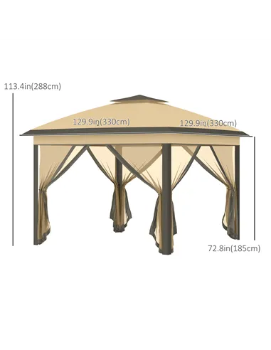 Outsunny 3.3 x 3.3m Pop Up Gazebo, Double Roof Foldable Canopy Tent with Zipped Mesh Sidewalls, Height Adjustable and Carrying B