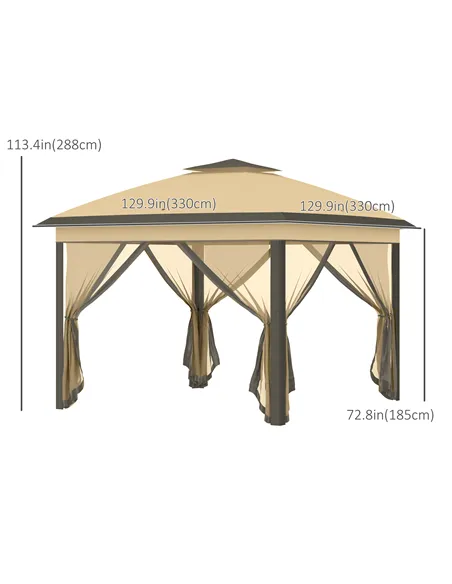 Outsunny 3.3 x 3.3m Pop Up Gazebo, Double Roof Foldable Canopy Tent with Zipped Mesh Sidewalls, Height Adjustable and Carrying B