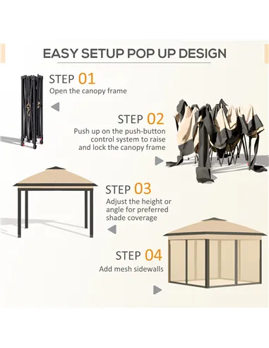 Outsunny 3.3 x 3.3m Pop Up Gazebo, Double Roof Foldable Canopy Tent with Zipped Mesh Sidewalls, Height Adjustable and Carrying B