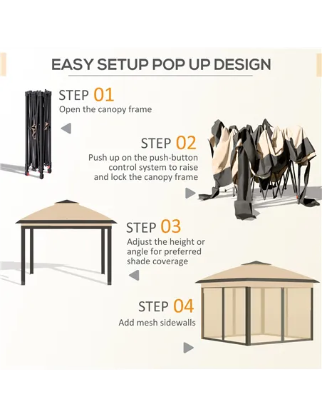 Outsunny 3.3 x 3.3m Pop Up Gazebo, Double Roof Foldable Canopy Tent with Zipped Mesh Sidewalls, Height Adjustable and Carrying B