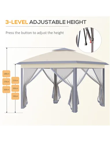 Outsunny 3.3 x 3.3m Pop Up Gazebo, Double Roof Foldable Canopy Tent with Zipped Mesh Sidewalls, Height Adjustable and Carrying B
