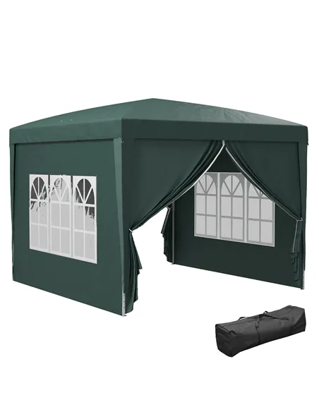 Outsunny 3 x 3m Pop Up Gazebo, Wedding Party Canopy Tent Marquee with Carry Bag and Windows, Green