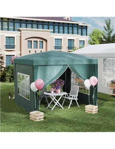 Outsunny 3 x 3m Pop Up Gazebo, Wedding Party Canopy Tent Marquee with Carry Bag and Windows, Green