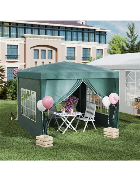 Outsunny 3 x 3m Pop Up Gazebo, Wedding Party Canopy Tent Marquee with Carry Bag and Windows, Green