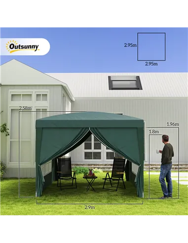 Outsunny 3 x 3m Pop Up Gazebo, Wedding Party Canopy Tent Marquee with Carry Bag and Windows, Green