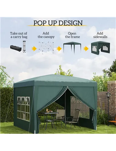 Outsunny 3 x 3m Pop Up Gazebo, Wedding Party Canopy Tent Marquee with Carry Bag and Windows, Green