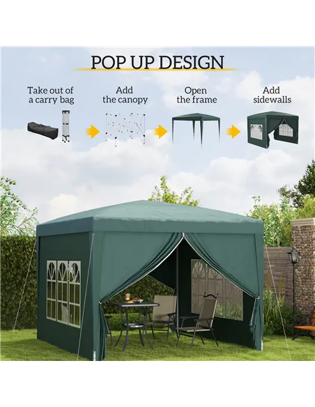 Outsunny 3 x 3m Pop Up Gazebo, Wedding Party Canopy Tent Marquee with Carry Bag and Windows, Green