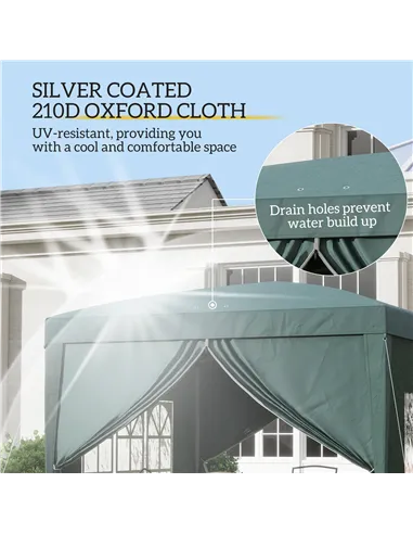 Outsunny 3 x 3m Pop Up Gazebo, Wedding Party Canopy Tent Marquee with Carry Bag and Windows, Green